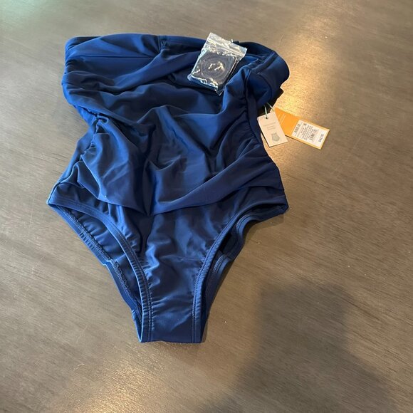 Kona Sol Women's Twist-Front Classic One Piece Swimsuit w/Tummy Control Blue XS - Picture 1 of 3